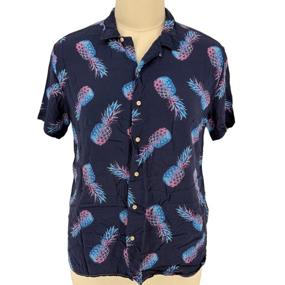 Surfside Supply Tops - Surfside Supply‎ Button Down Shirt Navy Pineapple 100% Rayon 2XL